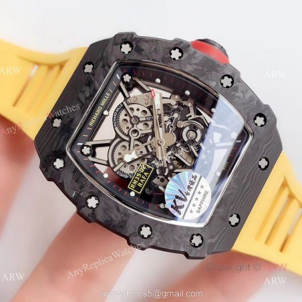 KV Factory New Replica Richard Mille RM035-02 Carbon Watch With Yellow Rubber Strap 2
