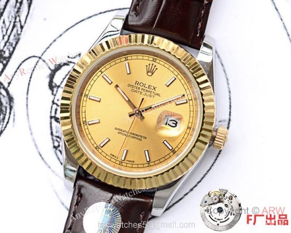 New Upgraded Rolex Datejust II 41 Watch Gold Case Brown Leather Band 2