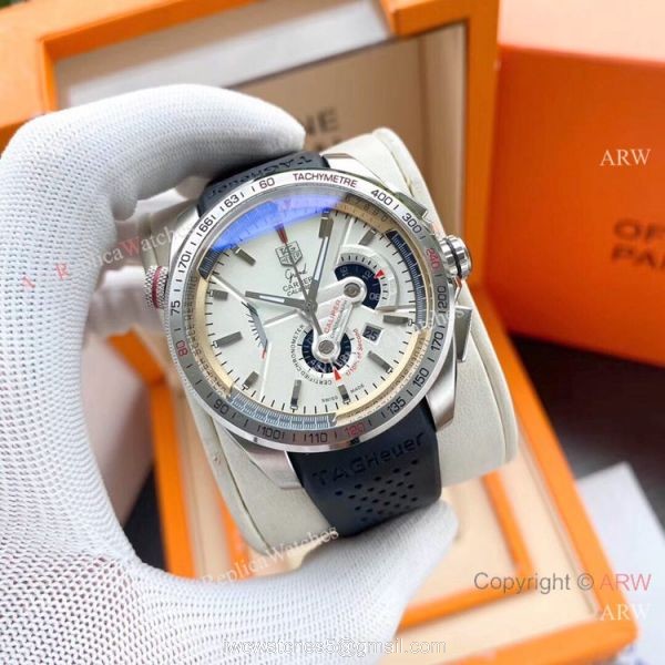 Copy Tag Heuer Grand Carrera Calibre 36 White Face Watch Rubber Strap 2