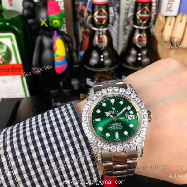 Fake Rolex Blue Face Submariner Date Diamond Bezel Stainless Steel Watches 40mm 2