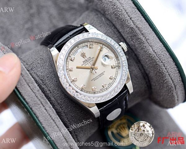 NEW UPGRADED Clone Rolex Day Date ii 41mm Watches Brown Leather Strap 2
