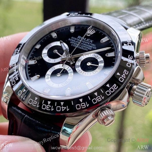 Rolex Cosmograph Daytona Black Ceramic Leather Strap Watch 43mm 2