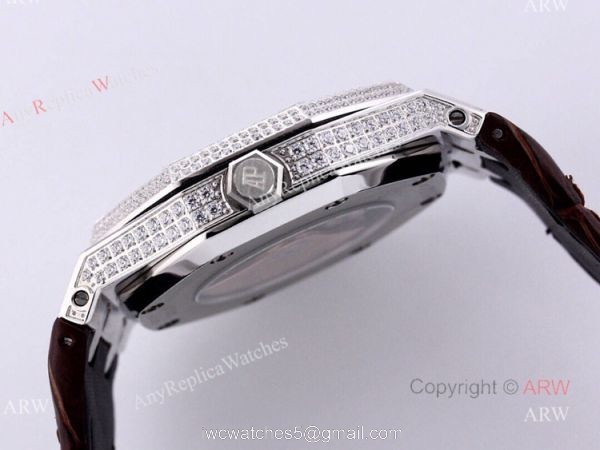 Swiss Audemars Piguet Royal Oak Brown Dial Iced Out Watches Replica For Sale 2