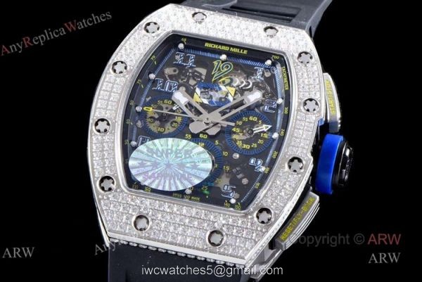 Swiss Made KV Richard Mille RM011 Felipe Massa Chronograph Diamonds Watch Replica 2