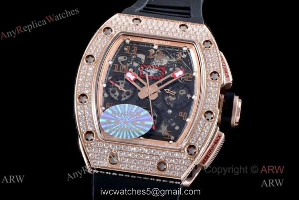 Richard Mille RM011 Rose Gold Diamonds KV Factory Replica Chronograph Watch 2