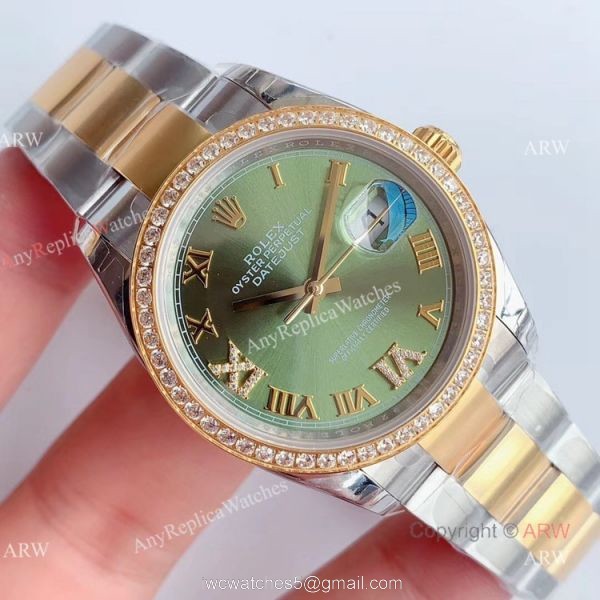 (EW) Swiss Replica Rolex Oyster Perpetual Datejust Green Dial Diamond Watches 2