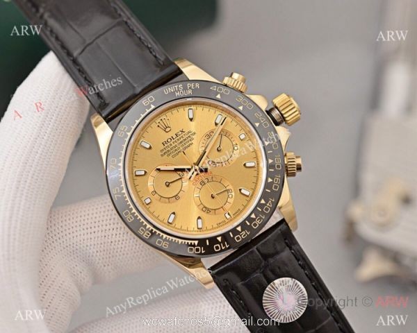 Best Replica Rolex Daytona watch Gold Dial with Diamond Leather Strap 2