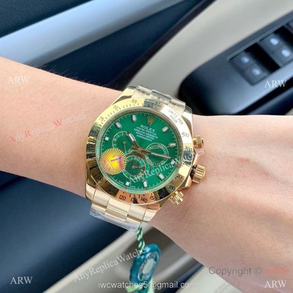 Fake Rolex Cosmograph Daytona Green Yellow Gold Watch 43mm 2