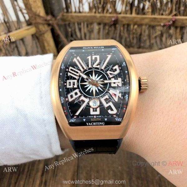 Replica Franck Muller Vanguard V45 Automatic Watch Rose Gold Blue Gummy Strap 2