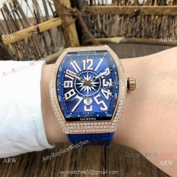 Copy Franck Muller Geneve Vanguard Diamond Watch Rose Gold Black Dial 2