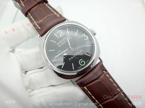 Panerai PAM183 Black Seal Watch SS Brown Leather Strap 2