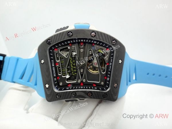Swiss Grade 1 Richard Mille RM 70-01 Carbon Case Blue Rubber Strap Watch 2