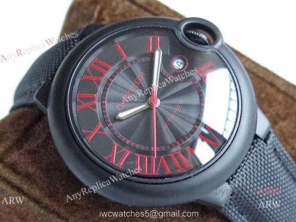 TW Factory Faux Cartier Ballon Bleu 42mm All Black Watch With Red Markers 2