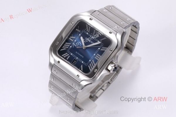 BV Factory 1:1 Copy Cartier Santos Mens Watch Cartier Santos Blue Dial Steel Watches 2