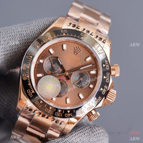Swiss Quality Copy Rolex Rose Gold Daytona 40 Watch Black Ceramic Bezel Chocolate Dial 2