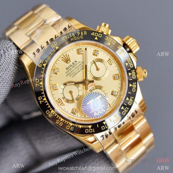 Swiss Quality Replica Rolex Daytona Watch 40mm Gold Diamond Dial Black Ceramic Bezel 2