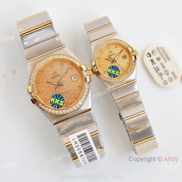 Swiss Quality Omega Constellation Double Eagle Couple Watch 2-Tone Rose Gold Diamond Bezel 2