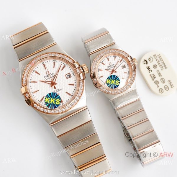 Swiss Quality Replica Omega Double Eagle Constellation Couple Watch Diamond Bezel New Face 2
