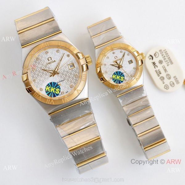 Swiss Quality Omega Double Eagle Couple Watches Copy 2-Tone Champagne Dial 2