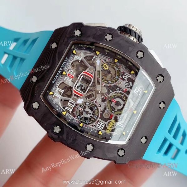 KV Factory V2 Upgraded Knockoff Richard Mille RM011 Carbon Watch With Blue Rubber Bracelet 2