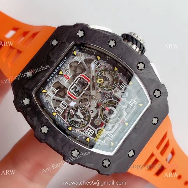 KV Factory V2 Upgraded Knockoff Richard Mille RM011 Orange Rubber Band Carbon Watch 2