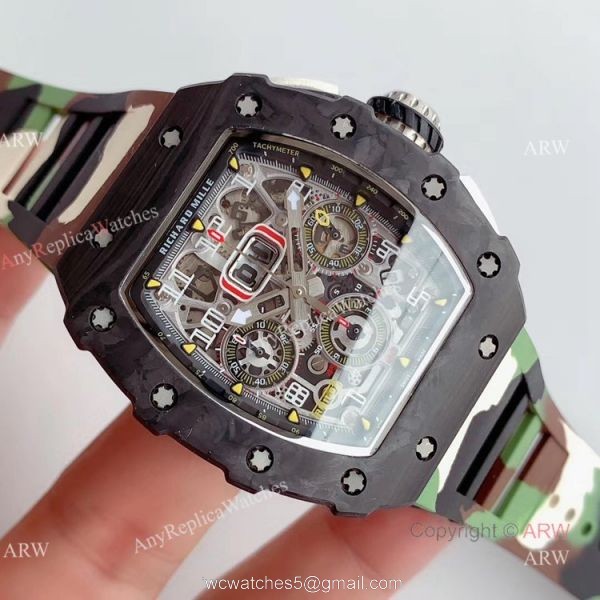 KV Factory V2 Upgraded Replica Richard Mille RM-011 Carbon Watch With Camouflage Richard Mille Strap 2