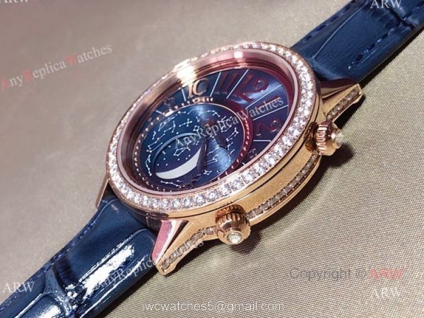 New Replica Jaeger-Lecoultre Rendez-Vous Moon Serenity Rose Gold Blue Dial Diamond Watch 36mm 2