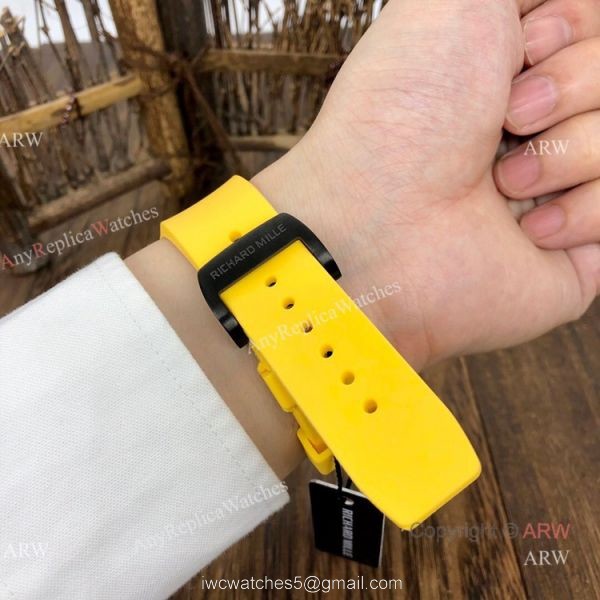 Knockoff Richard Mille Green Skeleton Watch Richard Mille RM 61-01 with Yellow Rubber Strap 2