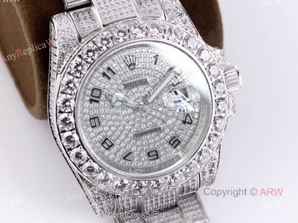 Replica Rolex Submariner 116610 Silver Diamond Iced Out Watch 40mm 2