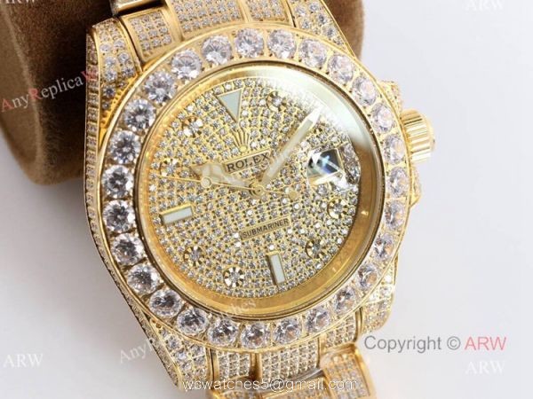 Iced Out Rolex Submariner 116610 All Gold Replica Watches For Men 2