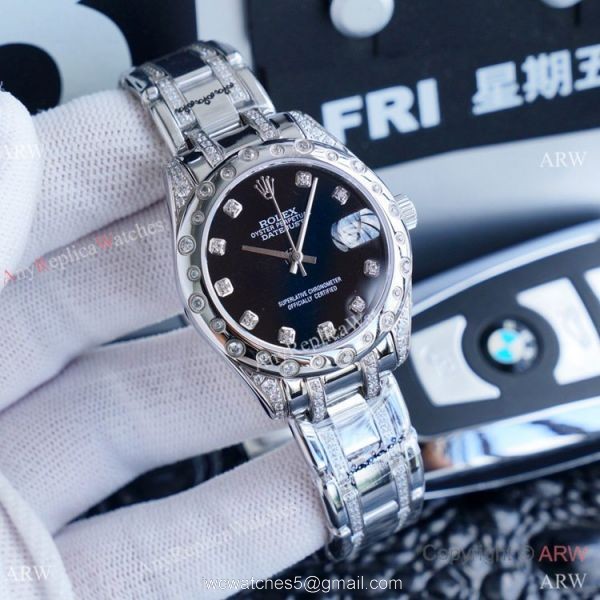 Rolex Lady Masterpiece Stainless Steel Blue Diamond Dial Watches 34mm Clone Rolex Datejust Watch 2