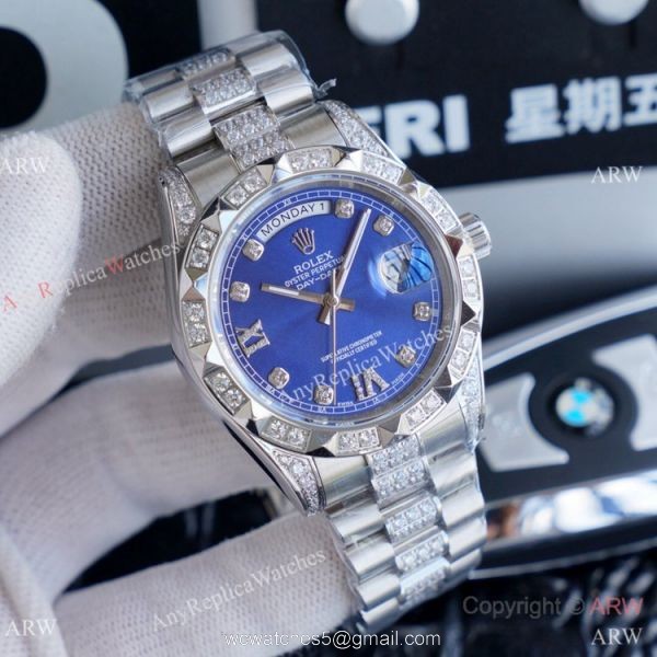 High Quality Replica Rolex Day Date II Iced Out Silver Dial Watches 41mm 2