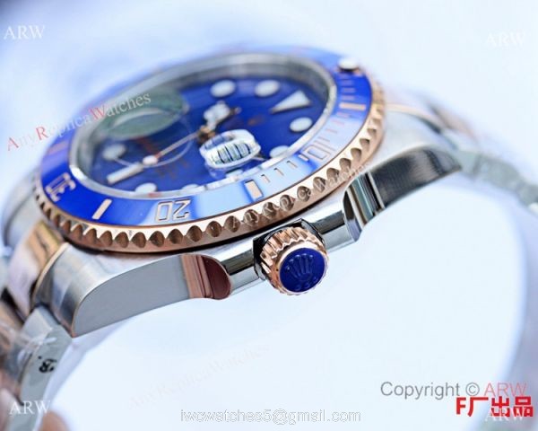 Copy Rolex Submariner Date Watch 40mm Two Tone Rose Gold Blue Ceramic Bezel 2