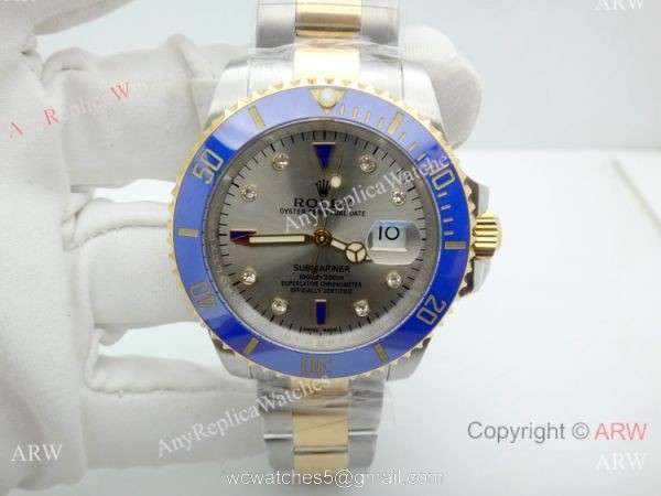 Rolex Submariner Two Tone Ceramic Bezel Gray Dial Watch Real Swiss 2836-2 2