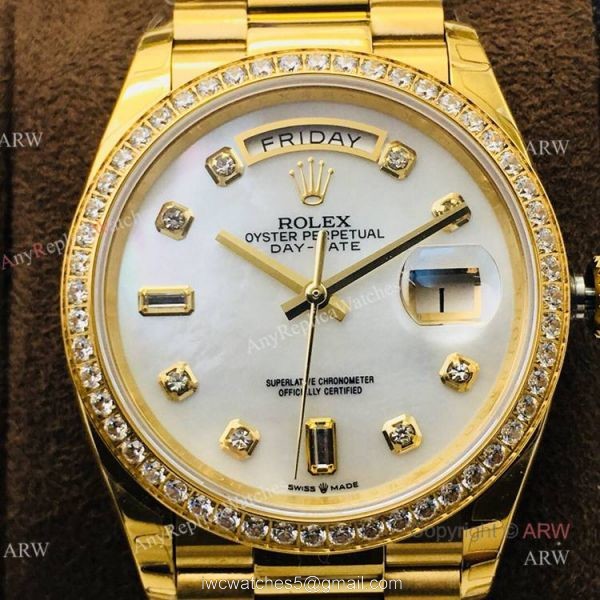 (EWF ) Gold Rolex Day Date Mother Of Pearl 36mm Swiss Replica Watches 2