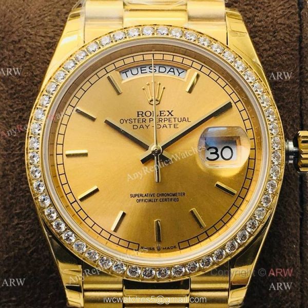 (EWF ) Rolex Day Date President Replica Watch All Gold Diamond Bezel 36mm ETA3255 2