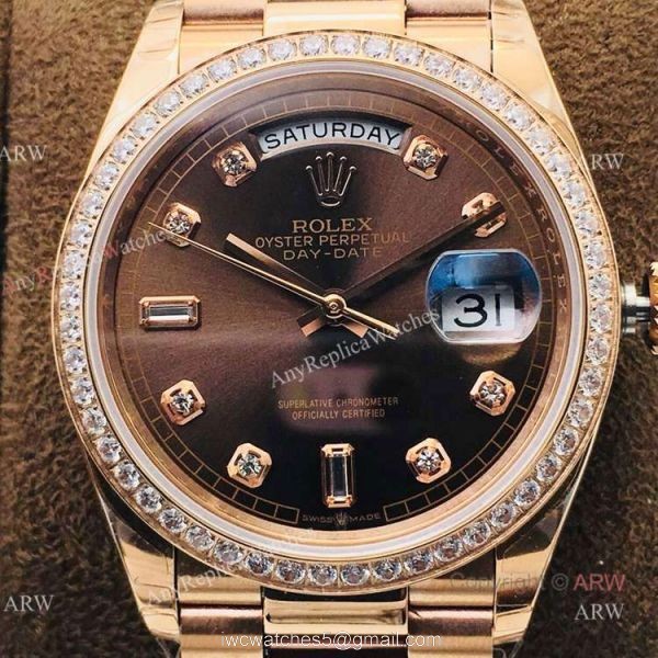 (EWF ) Swiss Replica Rolex Day-Date President Watch Rolex Day Date Chocolate Diamond Watch 2