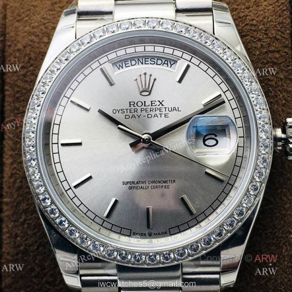 (EWF ) Rolex Day Date President Replica Watch Ss Silver Dial Diamond Bezel 36mm 2