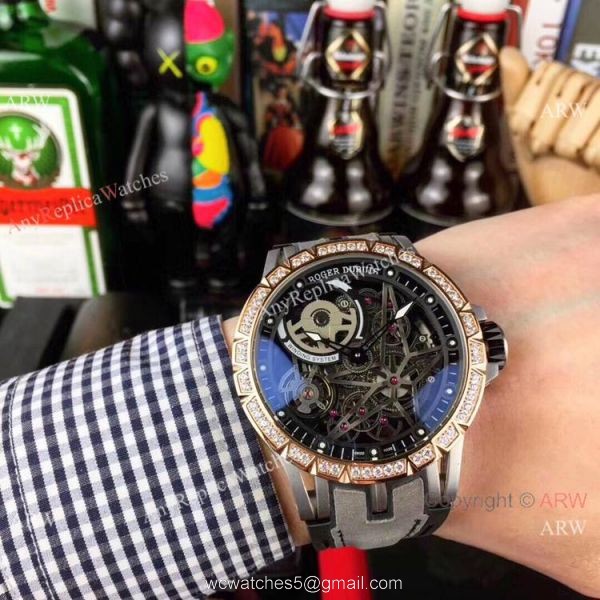New Copy Roger Dubuis Excalibur Automatic Skeleton Watch Rose Gold Diamond 2