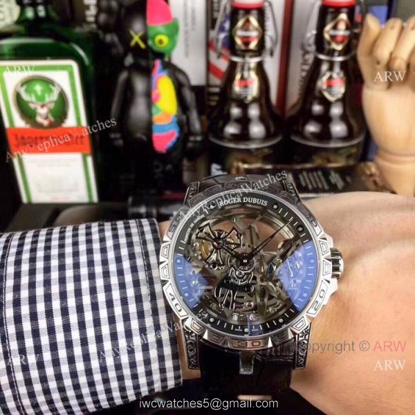 Copy Roger Dubuis Excalibur 46 Tourbillon Watches Rose Gold Tattoo 2