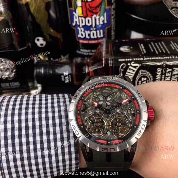 Copy Roger Dubuis Excalibur Skeleton Double Flying Tourbillon Watch SS Case 2