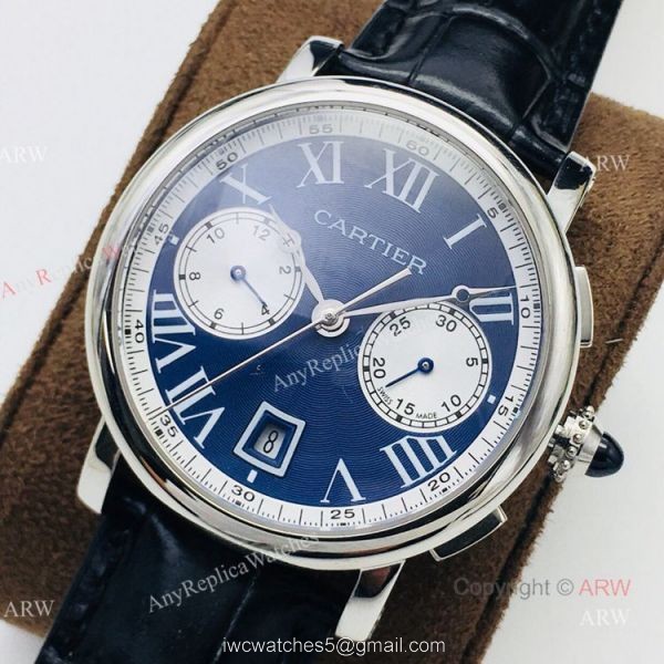 (GZF) 1:1 Quality Cartier Watch Copy Ronde De Cartier Blue Dial Chronograph Watch 40mm 2