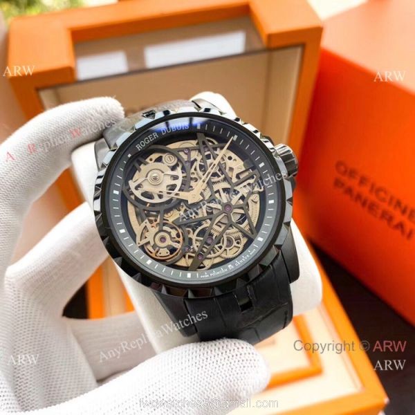 Roger Dubuis Excalibur Replica Watches SS Black Leather Strap 2