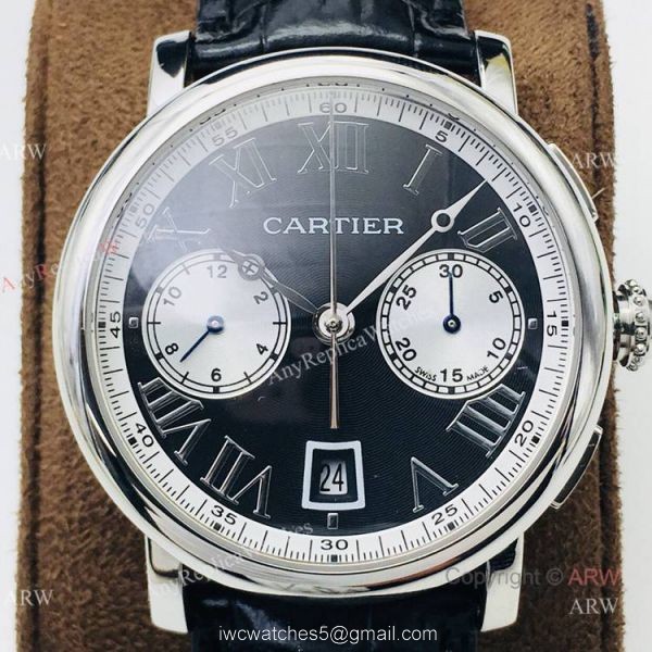 (GZF) 1:1 High Quality Replica Rotonde De Cartier Black Dial Chronograph Watches 40mm 2