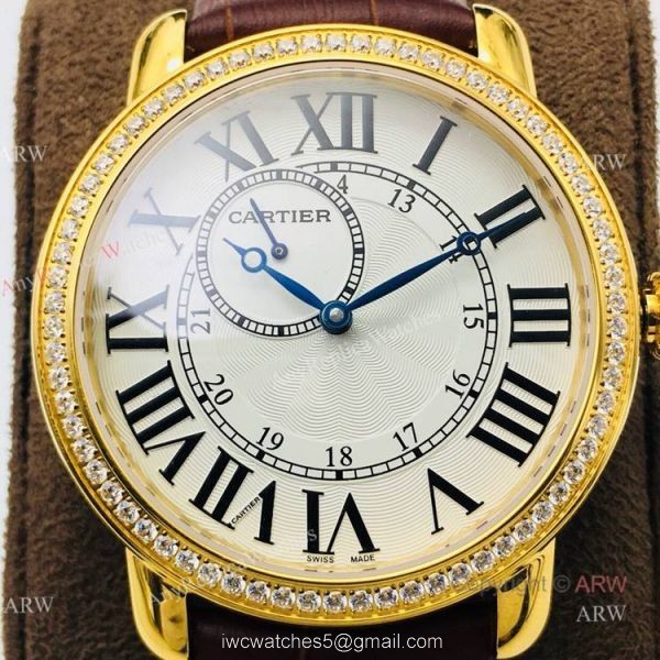 (EGF) New Ronde De Cartier Watch 904L Yellow Gold Diamond Bezel For Men 40mm 2