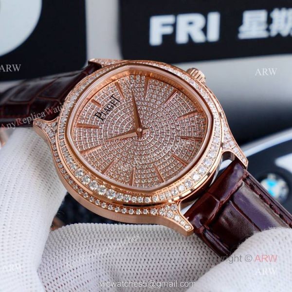 Swiss Grade Replica Piaget Black Tie Rose Gold Diamond Mens Automatic Watches 2