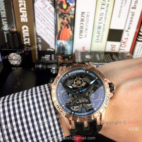 New Style Roger Dubuis Excalibur Lamborghini Huracan Watches Rose Gold Red Rubber Strap 2