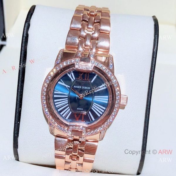 Copy Roger Dubuis Velvet Quartz Watches Rose Gold Black Dial 2