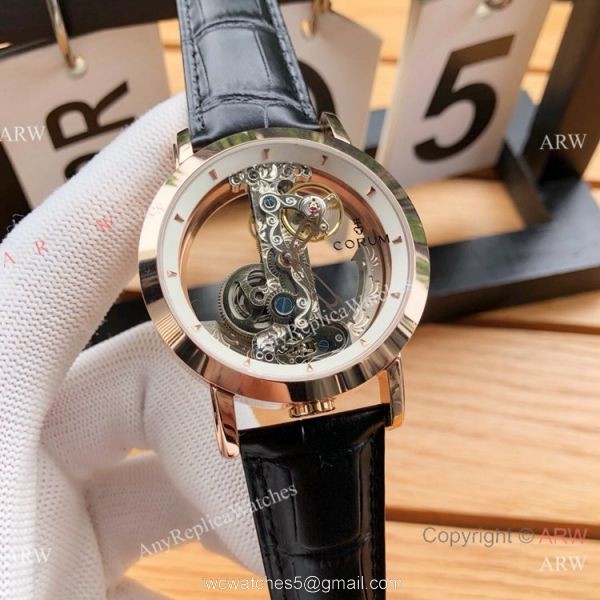 CORUM Bridge Transparent Black Leather Strap Watches 42mm Corum Watch 2