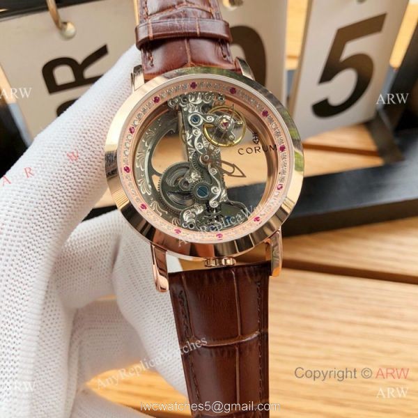 New Copy Corum Bridge Transparent Dial Rose Gold Corum Watch Diamond Inner 2
